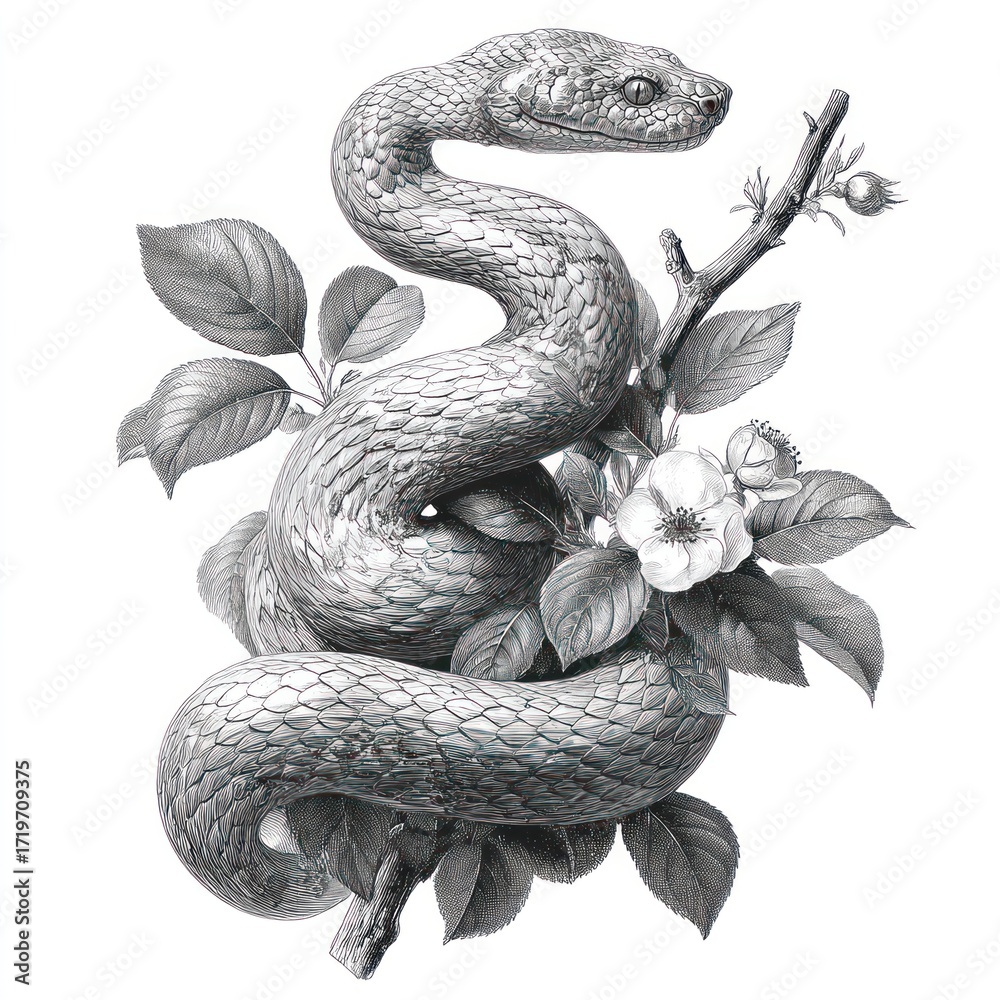 Obraz premium Snake surrounded by flowers