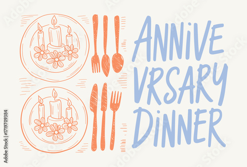 A Romantic Anniversary Dinner Embellished with Candles and Floral Decor on Elegant Dinner Plates Set for Two