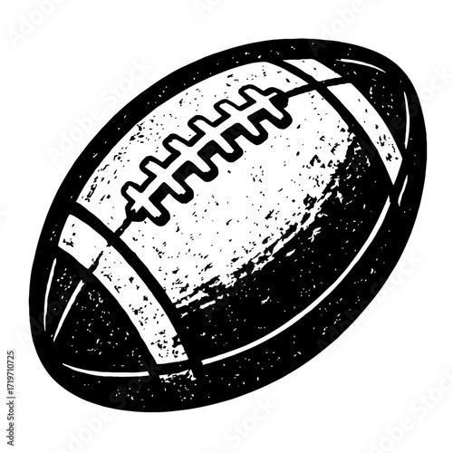 Distressed American Football Ball Vector Illustration – Grungy Black & White Hand-Drawn Sketch Icon, Perfect for Sports Themes, Game Day Graphics, Touchdown Events, Team Logos, Athletic Apparel Design