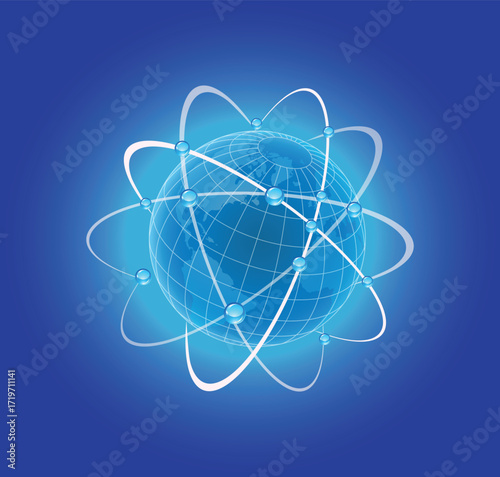 Blue Globe With Orbits Background Vector Design
