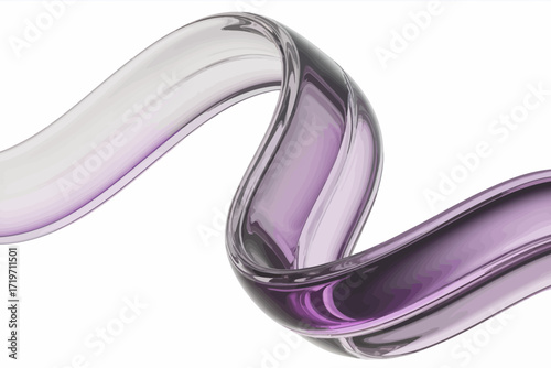 Elegant Purple Glass Ribbon Abstract Design with Transparent Quality and Fluid Movement on White Background