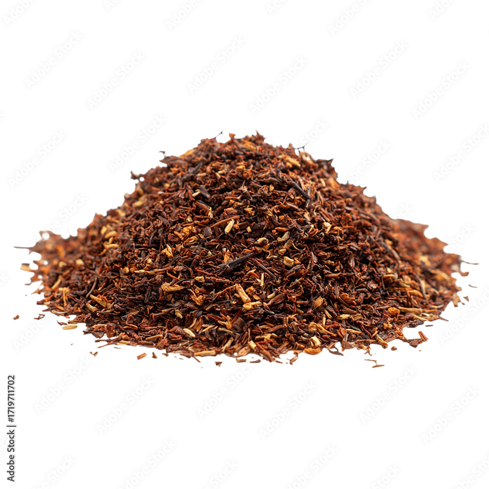 Fototapeta premium Rooibo tea loose leaf dry brown herbal tea pileon transparent background