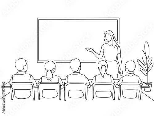 Classroom scene with teacher and students at desks