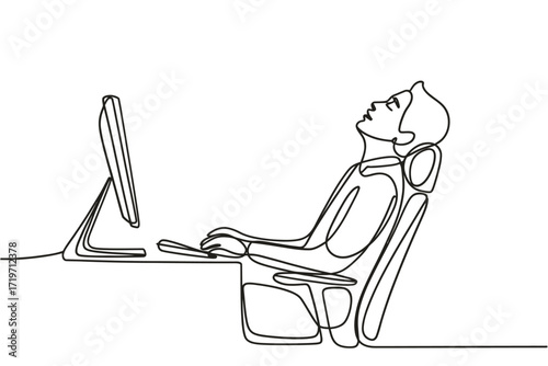 Frustrated person leaning back in chair looking at computer