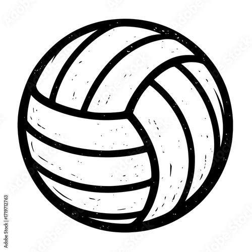 Classic hand-drawn black and white volleyball illustration, perfect for sports designs, athletic event graphics, vintage game imagery, team logos, digital art, retro beach sport themes, and active lif