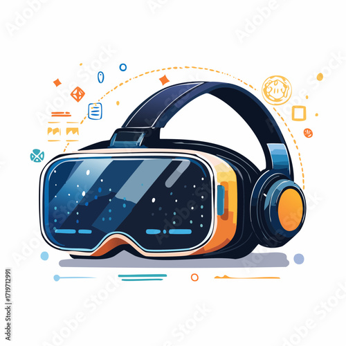 Virtual Reality Headset with Orange Accents and Pixel Art Style