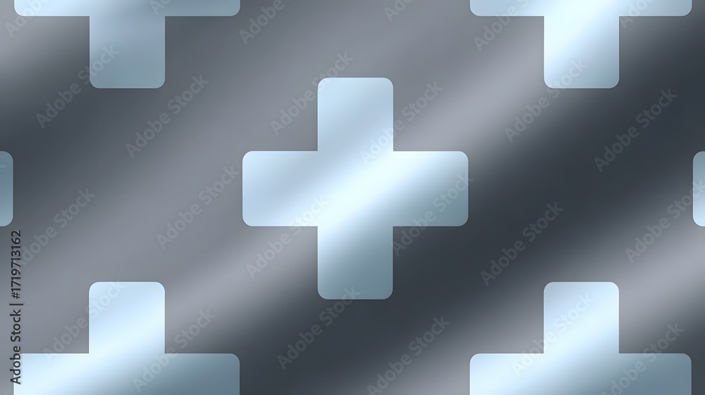 Fototapeta premium An abstract, minimalist pattern featuring a repeating design of white cross-shaped elements arranged in a grid-like layout against a dark, monochromatic background, creating a sleek.
