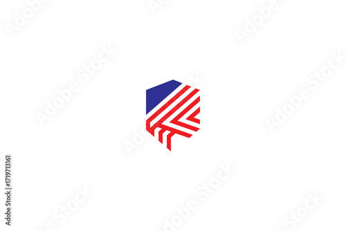 Abstract Geometric Shield Logo in Red and Blue – Modern Corporate Branding Design