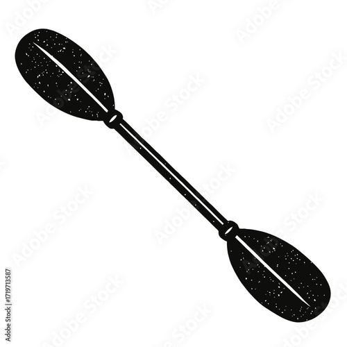 Vintage distressed black kayak paddle icon for water sports, canoeing, and outdoor adventures. Perfect for graphic design assets, active lifestyle illustrations, river exploration, and marine recreati