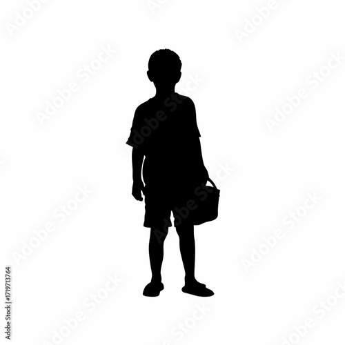 Silhouette of boy buying food from hospital canteen for parents isolated on white background