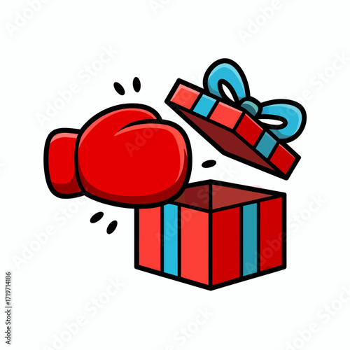 Surprise Boxing Gift A Red Boxing Glove Popping Out of a Present for a Celebration