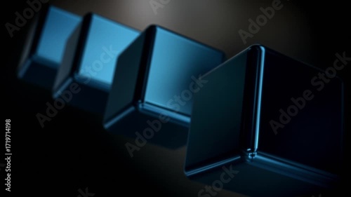 This stock motion graphic shows 3D blue cubes rotating in space.