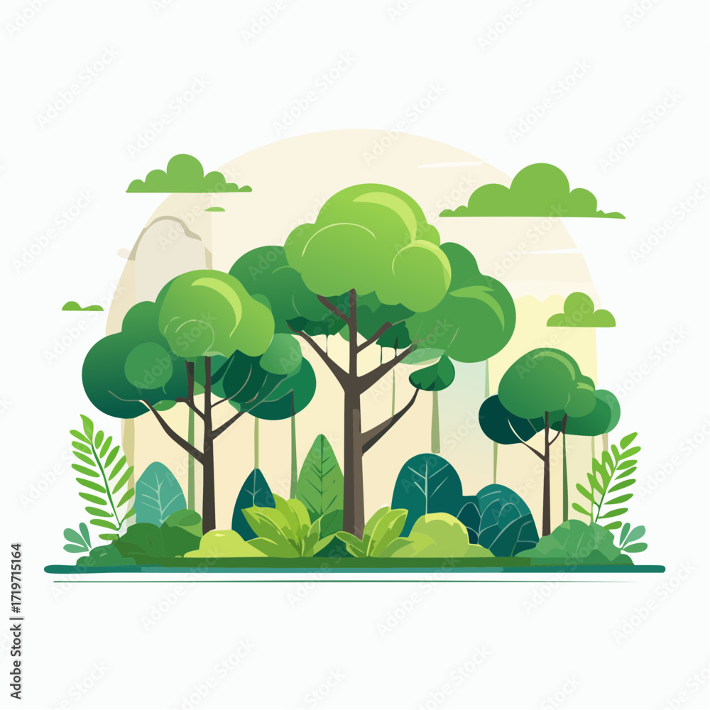 Fototapeta premium Lush Green Forest Landscape Illustration