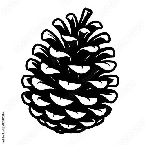 Stunning black and white pine cone illustration, a perfect evergreen botanical vector graphic for winter, fall, and rustic nature-themed designs, ideal for holiday decorations, natural forest elements