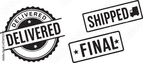 Delivered, Shipped, & Final Status Stamps Vector Graphics