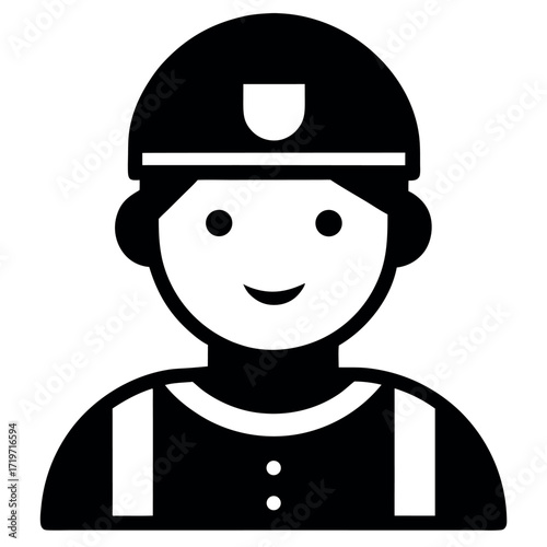 Black and White Illustration of a Person Wearing a Hard Hat and Vest