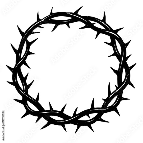 Black silhouette of the Crown of Thorns, a profound Christian symbol. It represents the suffering, sacrifice, and crucifixion of Jesus Christ. This iconic image evokes deep faith, redemption, and devo