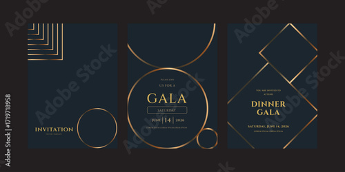 Luxury Event Invitation Set  Geometric Shapes  Gold Accents  June 14, 2026