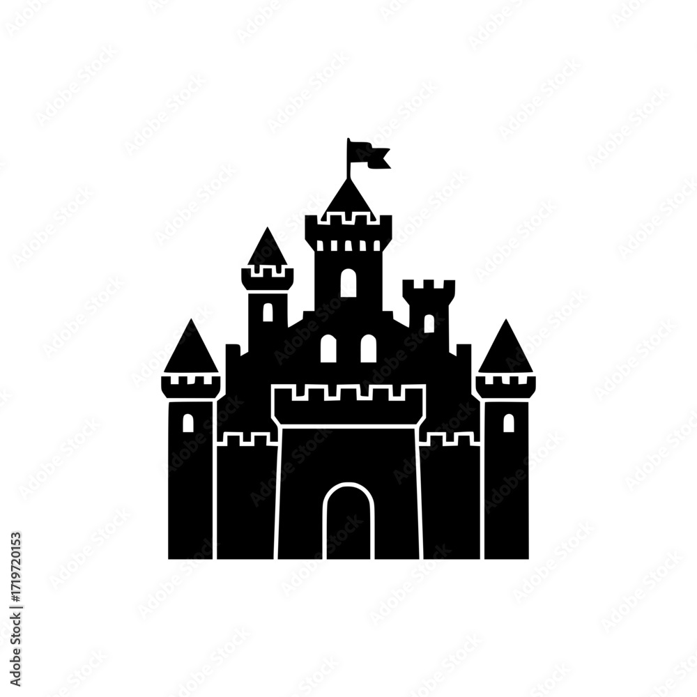 Obraz premium Castle silhouette vector art, medieval fortress emblem design, fairytale building clipart