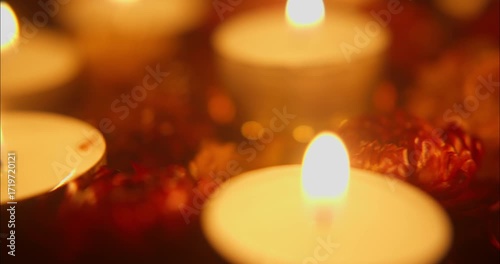 Close up of a spinning chandelier with Diwali Candles for celebrating the Indian Festival Of Lights
