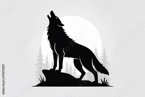Wolf Howling Silhouette Vector — High-Quality Black Icon