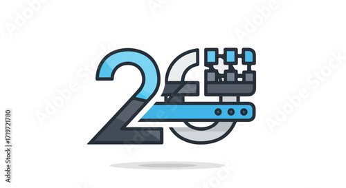 Creative illustration of the number 26 combined with a robotic arm in a techy, futuristic design