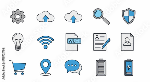 Set of Colorful Technology and Business Icons for Modern Design and Web Use