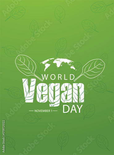 World Vegan Day eco-friendly green poster design with leaves and earth