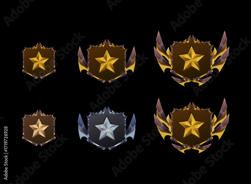 Fantasy Bronze Silver Gold Star Rank Badge Pack – Progression Medals for RPG, MMORPG, and Trading Card Game TCG UI Design