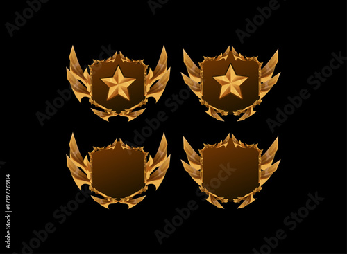 Fantasy Gold Star Badge Emblem – Premium Ranking Medal for RPG, MMORPG, and Trading Card Game TCG UI Template
