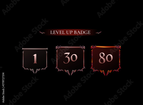 Fantasy Level Up Badge Pack – RPG and MMORPG Progression Shields for Game UI, Ranking, and Trading Card Game TCG Interfaces