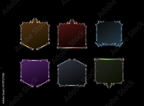 Fantasy Badge Frame Pack – Empty RPG Emblem Templates in Gold, Red, Blue, Purple, Black, and Green for Clan Crests, Achievements, VIP Ranks, and Trading Card Game TCG Designs