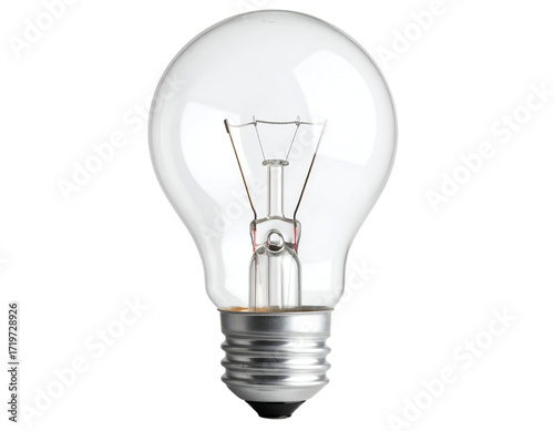 A close-up view of a classic incandescent light bulb showcasing its transparent glass and metallic base design.