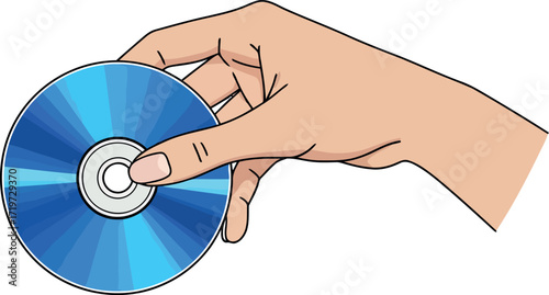 Illustration of a female hand holding a compact disc, isolated on white background