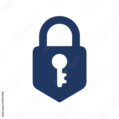 A simple, flat vector icon of a closed padlock shaped like a shield with a keyhole, symbolizing security, privacy, protection, and access control. Ideal for digital interfaces, web design, mobile apps