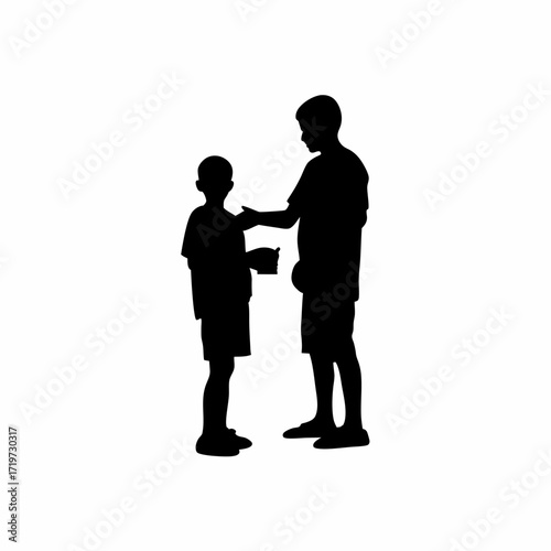 Silhouette of boy handing over test sample at hospital counter isolated on white background