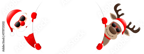 Roter Weihnachtsmann Und Rentier Sonnenbrille Rundes Banner Außen