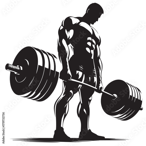 "Bodybuilder lifting heavy barbell illustration"