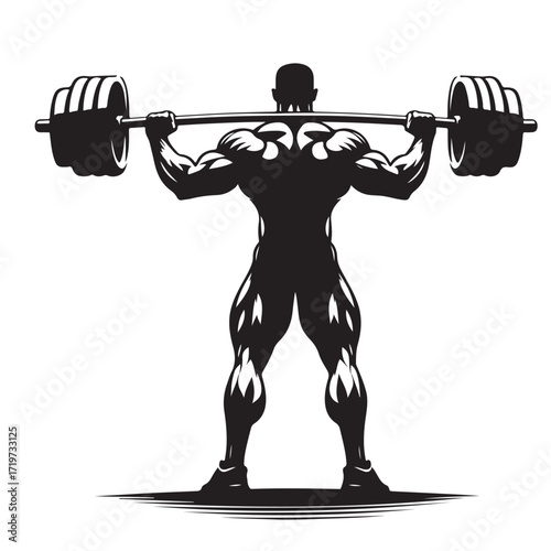 "Bodybuilder lifting heavy barbell illustration"