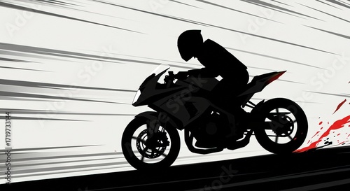 Silhouette of a motorcycle rider speeding across the screen