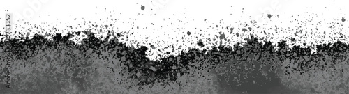 Abstract black and white fractal texture with organic ink blot pattern and granular dispersion on white background.