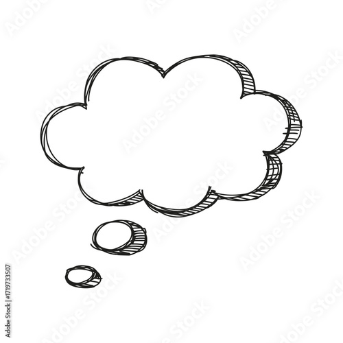 Hand drawn sketch of an empty thought bubble with small circles representing contemplation