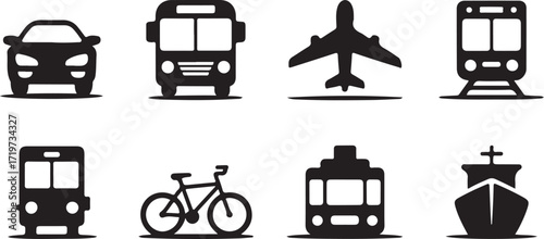 Transportation methods icons in minimal style