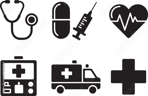 Medical icons convey health and emergency services