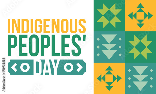 Indigenous Peoples' Day. Native American Day. American Indian culture. Heritage Month. Celebrate annual in United States. Tradition pattern. Poster, card, banner and background. Vector illustration