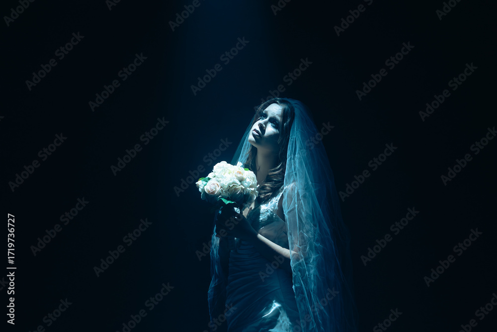 Naklejka premium Dead bride ghost in Halloween horror concept