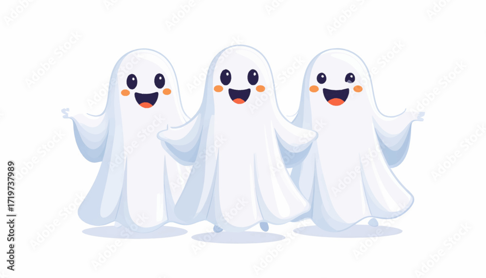 Obraz premium Three Smiling Ghosts A Whimsical Halloween Illustration for Festive Fun and Decoration