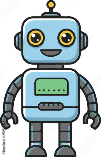 Adorable cartoon robot character design perfect for children's books, educational materials, or fun tech-themed projects, sparking imagination and creativity