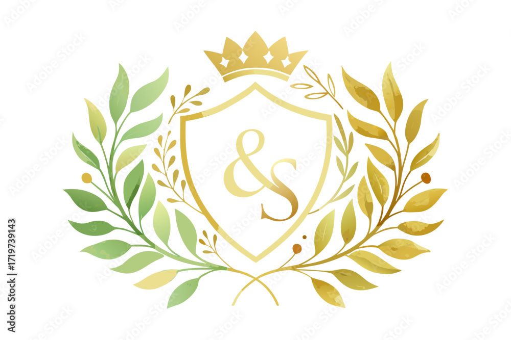 Fototapeta premium A set of elegant watercolor floral monogram logo designs featuring hand-painted botanical wreaths, pastel roses, peonies, and delicate greenery. Perfect for wedding invitations, luxury branding, femin