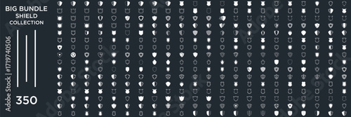 mega collection Shield icon set in vintage style. Protect shield security line icons. Badge quality symbol, sign, logo or emblem. Vector illustration